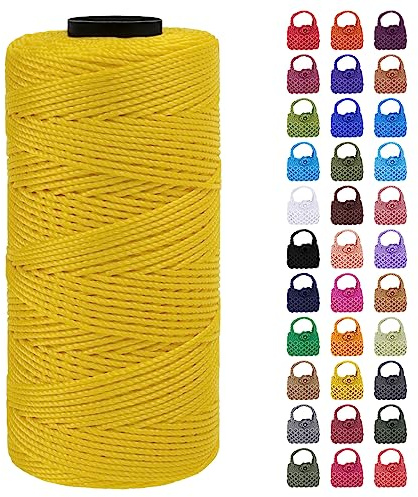 LEREATI Cordino per Borse Uncinetto Filo Macrame 1.5mm x 200m Macrame Corda Colorata, Cordoncino per Borse a Uncinetto, Fai da Te, Arazzo da Parete (Giallo)