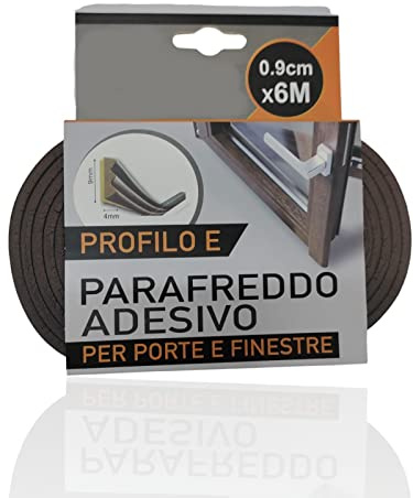 Profilo adesivo paraspifferi parafreddo per porte e finestre 0.9 cm x 6 metri isolamento termico (Profilo E, Marrone)