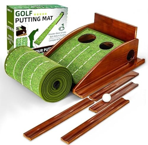 CRESTGOLF Alfombras De Putting para Golf 2,9 x 0,45 m con Pista de Retorno Engrosada y función automática. Ejercicio en Interiores y Exteriores para Principiantes y Aficionados Golf Putting Trainer