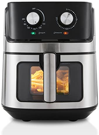 TUKAILAI 6.5L Heißluftfritteuse, 1700W Heißluftfritteuse mit schneller Luftzirkulation, Doppelknopf 30-Minuten Timer 80-200℃ Temperaturkontrolle Sichtfenster für Familiengebrauch Geschirrspüler Safe