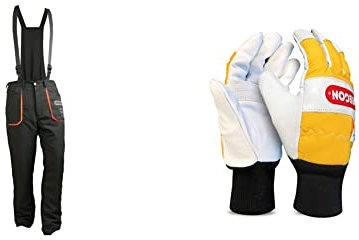 Oregon Peto de Protección Anticorte con Tirantes - Pantalones de Seguridad Tipo A para Motosierra (L) & Guantes de Seguridad para Cortar con Motosierra, Piel - 1 Par (L)