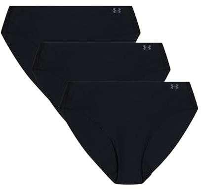 Under Armour Womens Pure Stretch No Show Bikini, 3-pack mikrofiberunderkläder, Svart, L