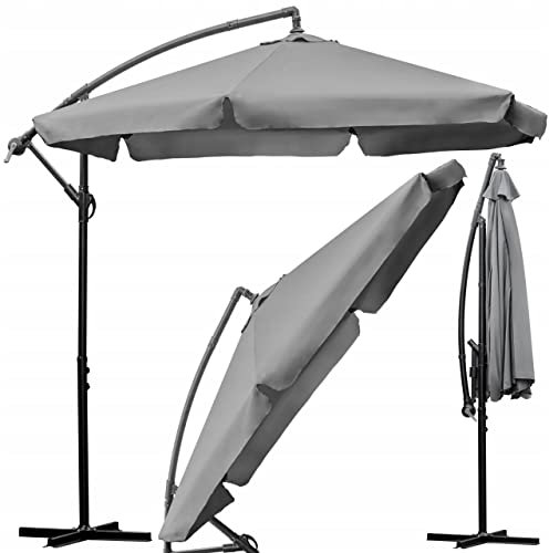 LEHMANN Ombrellone Esterno con base Ø 300 cm, Ombrellone da Giardino Grande con Manovella, Regolabile, Proteggere dal Sole e dai Raggi UV, Impermeabile, per la Terrazza e il Giardino, Graphite