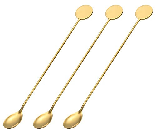 sourcing map Bar Spoon Cocktail Mixing Spoon, 3Pcs 8-Inch Stainless Steel Long Handle Spoon Stirrer Bar Stirring Spoon for Coffee Beverage Cocktail Drink, Gold
