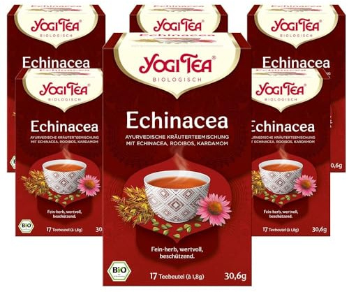 Yogi Tea Echinacea, 6x17 Beutel (102 Teebeutel) | Ayurvedischer Bio Gewürz- und Kräutertee, von Natur aus koffeinfrei, mit Echinacea, Rooibos und Gewürzen des Orients
