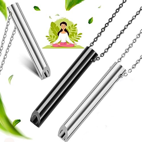 WiDream 2 Stück Atmungshalskette, Angst Halskette Edelstahl, Stress Relief Mindful Breathing Halskette, Meditationshalskette, Angst Relief H-alskette Atemübungsgerät für Entspannung, Beruhigung(55cm)