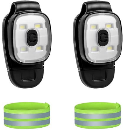 Nizirioo 2 lampadine a LED con clip + braccialetti riflettenti, 4 modalità Pro, luce da corsa con 2 pezzi elastico riflettente, USB, ricaricabile, lampada frontale a LED, per corridori, jogging,
