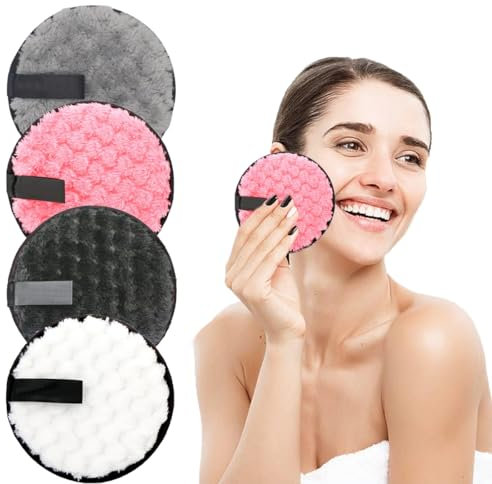 4 Pcs Reusable Makeup Remover Pads, Washable Eye Makeup Remover Puff, Double-sided Microfibre Face Cleansing Pads, for All Skin Type