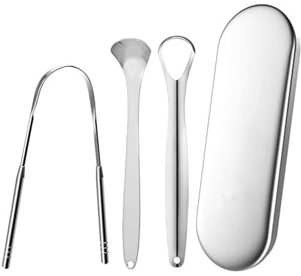 3Pcs Durable Tongue Cleaner Scraper Set Oral Hygiene Health Stainless Steel Tongue Cleaner Kit Fresh Breath Reusable Tongue Scrapers for Tongue Care