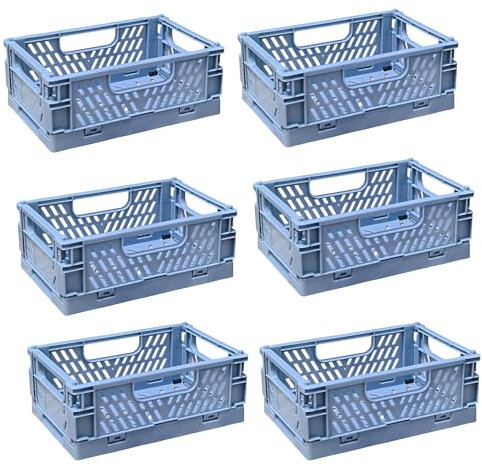 EURXLQ 6 Cestino Portaoggetti Pieghevole e Impilabile, Cassette in Plastica per La Cucina, Bagno, Ufficio (Blu, 15×10×6cm)