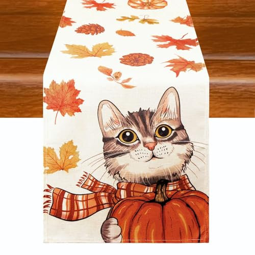 Aitsite Runner Da Tavola Autunnale, Autunno Decorazioni, Zucca Autumn Decor, Decorazione Runner Autunnale, Decorazione Per Esterni, Decorazioni Autunnali casa 40 X 180cm (Cat Pumpkin)