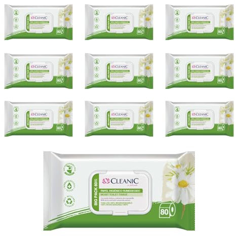 Cleanic - Carta igienica umidificata - Con Estratto di Camomilla - Carta igienica lavabile - Salviette umidificate per la pulizia intima - Delicate per la pelle sensibile - 80x10 Pezzi