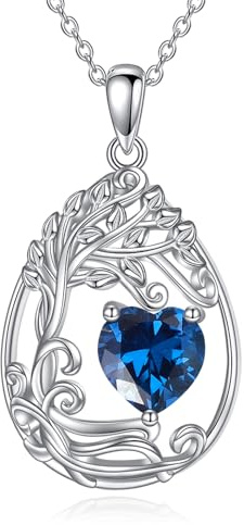 AINFQY Lebensbaum Geburtsstein Kette für Damen 925 Sterling Silber Baum des Lebens Halskette Anhänger Geburtsstein Schmuck Geschenke für Damen Mädchen (11-Sep-Saphir)