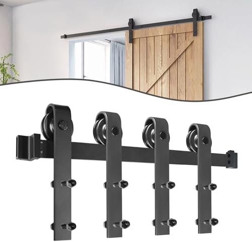FIVMEN Kit complet de ferrures de porte coulissante - 366 cm - Avec rail pour système de porte coulissante - Noir