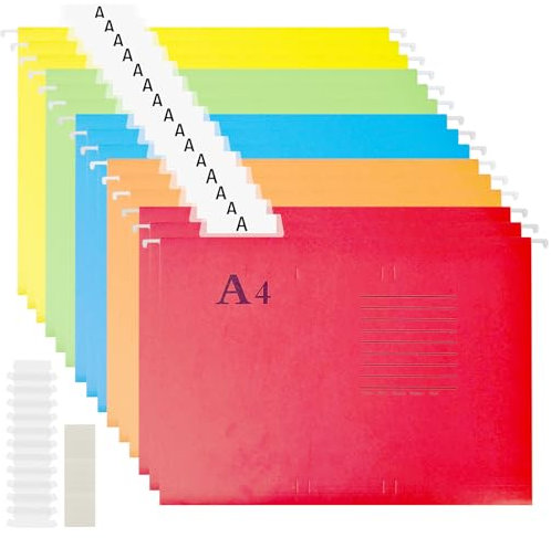 Hängemappe A4, 15 Stück Hängeregister Mappen A4, Hängeordner Farbig mit Tabs und Einsätzen, Hängemappen mit Verstellbaren Laschen für Büro, Schule, Zuhause, Arbeit, Organisation