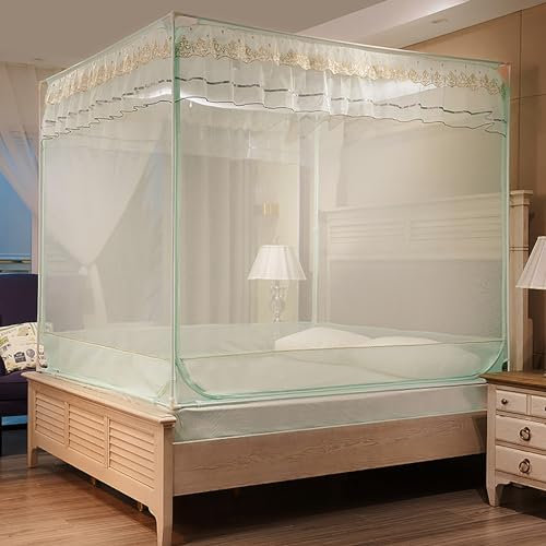 MOLVUS Betthimmel, deckenhohes Moskitonetz für das Schlafzimmer zu Hause, Prinzessinnen-Windbetthimmel mit Ständer, Wind- und staubdicht,Grün,1.8M