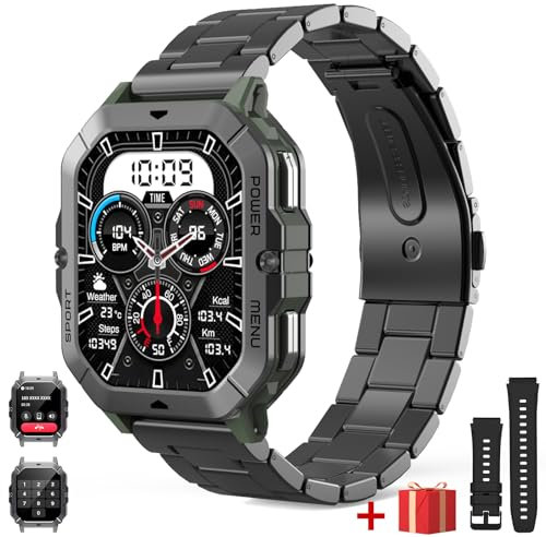 Smartwatch Uomo(2 Cinturini), 2.02 Orologio Smartwatch con Effettua/Risposta Chiamate, 1ATM Impermeabile 410mAh 100+ Modalità Sport con Sonno/Cardiofrequenzimetro/Contapassi, per Android iOS（Nero）