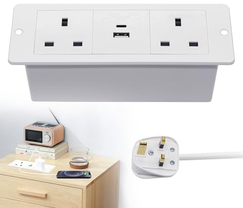 GothicBride Desk Power Socket with USB C PD20W Recessed Power Strip 2 Way with 2 USB Ports Desktop Power Socket Extension Lead for Furniture Kitchen Worktops with 1.8M Cable