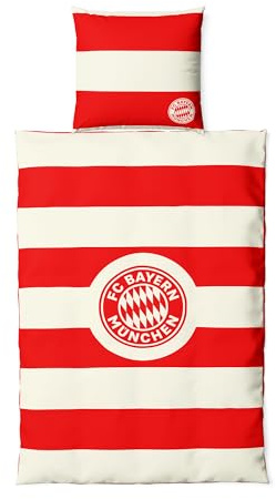 FC Bayern München Bettwäsche Übergröße 155 x 220 cm (Rot/Weiß) I Bettbezug mit Kissenbezug 80 x 80 cm & Vereinswappen I Offiziell lizenziert