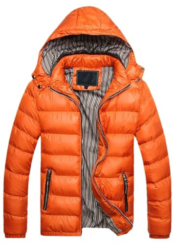 Wjnvfioo Veste d'hiver à capuche en duvet pour homme - Pour escalade et randonnée - Rembourrée - Garde au chaud et au froid - Salopette de travail, Orange, XL
