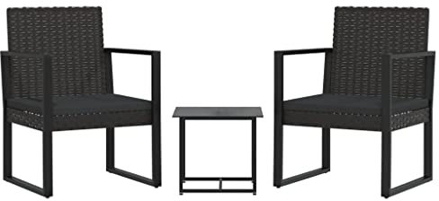 HETFTJN Küchensofa Lounge Sofa Outdoor Garden Sofas Mini Lounge - 3-TLG. Garten-Lounge-Set mit Kissen Schwarz Poly Rattan für Balkon Schwimmbad Speisesaal Garten