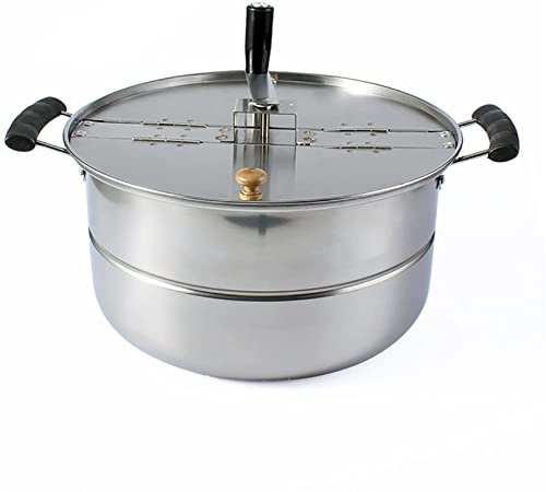 Stainless Steel Stovetop Popcorn Maker with Nonstick Coating Manual Hand Cranked Popcorn Pot for Home and Commercial Use Gas Popcorn Machine for Hot Oil Popped Corn