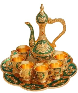 LOVIVER Ensemble de théière à café Turc, théière et Tasses à thé, Artisanat d'art, Ensemble de Tasses à thé décoratives de Luxe, Ensemble de Service à thé, Vert