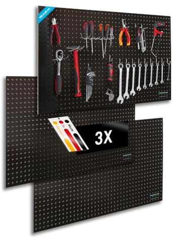 Pegboard Midi 3 St. Werkzeugwand aus Holz (MDF) 100 x 60 x 0,5 cm - Lochung Ø7 mm Lochabstand 25,4 mm - schwarz lackiert - Hergestellt in Deutschland