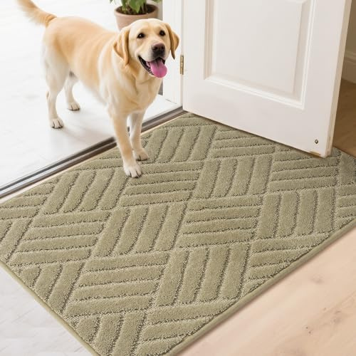 FEOMOS Paillasson Intérieur Entrée Attrape-Poussière,Tapis de Sol Antidérapant Absorbante,Tapis d'Entrée Lavable en Machine pour Chien,Porte,Entrée,Chambre, Couloir,Cuisine,Taupe, 60cm x 90cm
