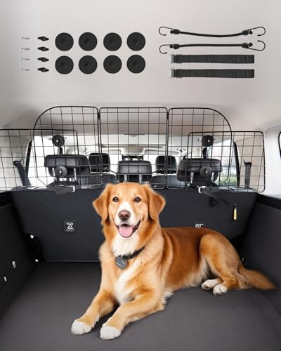 VEVOR Dog Car Barrier, 38.5-61.6 Adjustable Car Divider for Trunk Cargo Area, Universal-Fit Back Seat Heavy-Duty Wire Mesh Dogs Separator Guard Net, Vehicle Pet Barrier for Sedans, Trucks and SUVs