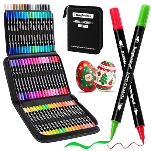 Tongfushop 72 Colours Acrylic Paint Pens, Non-Toxic Water-Based & Fast-Dry Dual Tip Acrylic Markers for Stone Painting, Canvas, Wood, Adult Artist Supplies