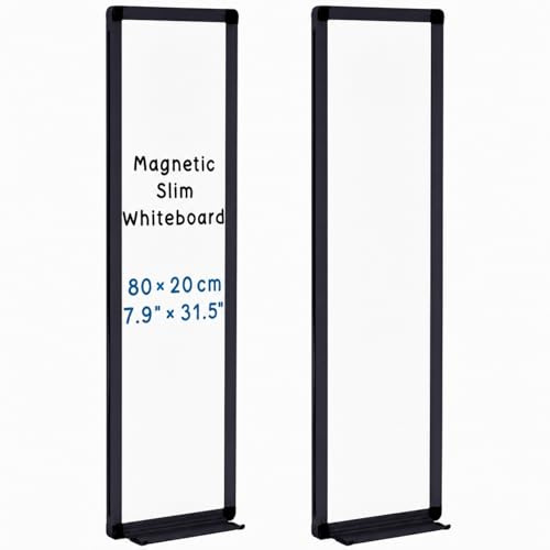 Ireer Schlankes, dünnes Whiteboard mit Ablage, To-Do-Liste, tragbar, schmal, hoch, trocken abwischbar, für Tür, Wandmontage, Aluminium-Magnettafel für Heimbüro, 20 x 80 cm, Schwarz, 2 Stück