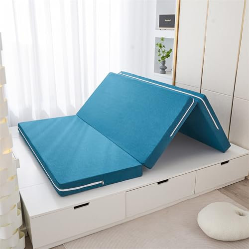 Tragbare dreifach gefaltete Bodenmatratze mit waschbarem Bezug, doppelseitig für Auto-Zelt, Klappmatratze Einzel-/Doppelbett (Blau, 200 x 120 x 5,5 cm)