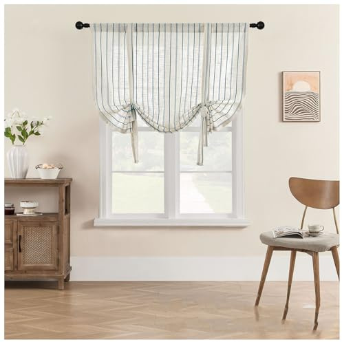 XYUERU Raffrollo vertikal gestreift,römisch Leinen zum Binden Raffgardinen | Bändchenrollo Scheibengardinen Vorhan Halbtransparent Raffgardinen für Schlafzimmer, Balkon Wohnzimmer Küche(60x120cm)