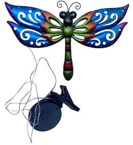 WAIU 20 Inch Solar Garden Lights Outdoor Decorative Solar Metal Dragonfly Wall Decoration - Waterproof 20 Multi-Color LED Lights for Patio Fence Balcony Walkway Hanging Decorations (Blue).