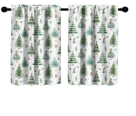 Kurzer Weihnachtsvorhang mit Stangen-Design, perfekt für eine gemütliche Winteratmosphäre (B:76*L:60)