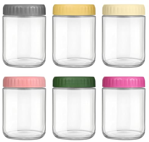 LIMILI Overnight Oats Jar, 6 pack 16oz Glass Jar with Screw Lid Leakproof Overnight Oats Container, Small Glass Jars with Lids for Yogurt, Salad, Breakfast, Dessert