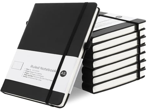 APACALI 8 Stück Notizbuch A5 Liniert Hardcover, 240 Seiten (120 Blätter) Notizbücher Set, Journal Buch, Notizblock Set für Büro, Schule, für Kinder und Erwachsene, Din A5, Schwarz
