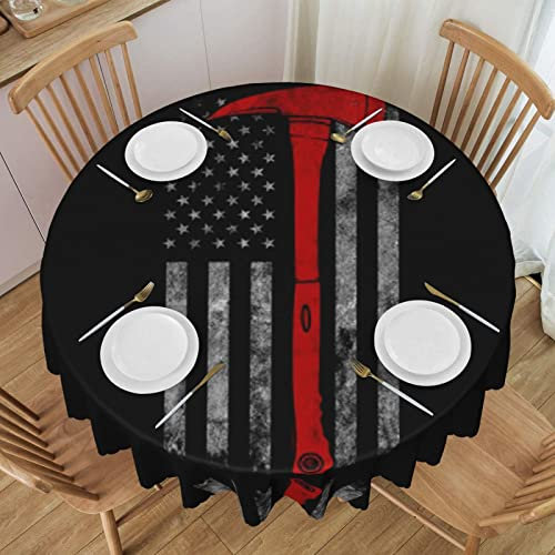 Water Resistant Round Tablecloth 60 Inch, Decorative Table Cover for Dining Outdoor Indoor, Firefighter Axe Red Line Flag Tablecloths, Wrinkle Resistant Table Protector Cloth for Party Picnic Cafe