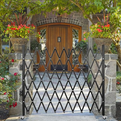 Puerta De Seguridad Plegable Doble, Barrera De Seguridad Metálica con Ruedas Cerca De Jardín Tipo Acordeón para Uso Residencial, Patio, Entrada(2x3m)