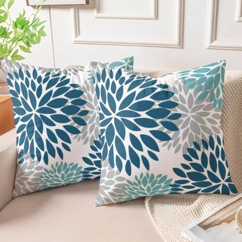 Miuyunya Lot de 2 Housses de Coussins Velours Coussin Decoratif Canape 45x45 cm Bleu Canard Moderne Taie d'oreiller Boheme Vintage Lin Decoration pour Jardin Extérieur Maison Chambre Salon