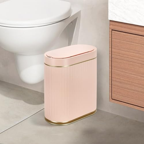 ELPHECO Pattumiera intelligente in plastica con sensore di movimento da 7 litri – Cestino stretto con coperchio automatico per bagno, camera da letto, cucina e ufficio (oro rosa)