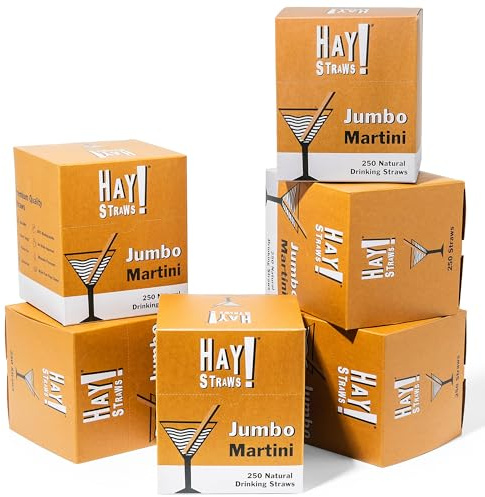 HAY! Straws Jumbo Reed Stem Straws | Martini 6” | 1500ct. | Wide 6.5-8.5 Diameter | 100% Plant-based, Certified Compostable | Great for Frozen & Signature Cocktails