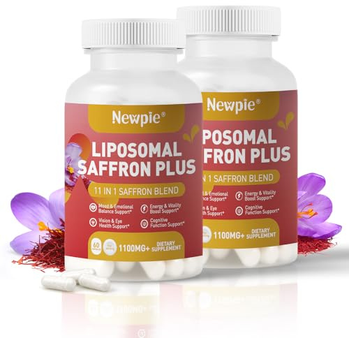 Newpie Saffron Supplements - 100% Pure Saffron Extract Capsules - Natural Mood Enhancer, Supports Eye & Heart Health, Boosts Energy - Premium Supplement for Women & Men（60 Servings (2)