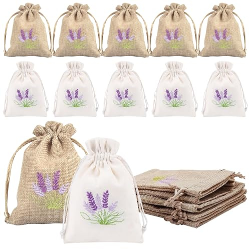 Omnikryp 12 Piezas Bolsas de Lavanda, Vacías Rellenar Bolsitas de Lavanda, Reutilizable con Cordón, Ambientador Armario, Adecuado para Especias, Joyas y Hierbas (Solo Bolsa)