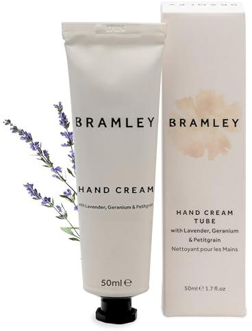 Bramley Hand Cream Tube 50ml - Nourishing Hand & Nail Moisturiser with Lavender, Geranium & Petitgrain Essential Oils - Vegan, Travel Size Hydration