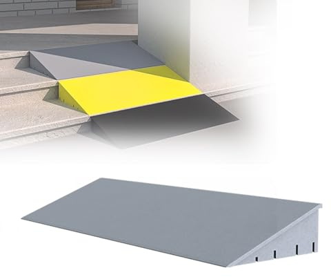 Non-Slip Plastic Curb Ramp for Wheelchairs & Mobility, 9cm/3.5inch Height, Ideal for Stairs, Curbs & Doorways - Durable Threshold Access Solution (Black) (Grey Height 9cm/3.5inch)
