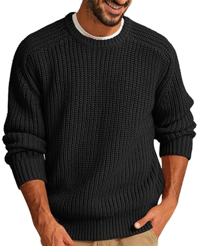 Maglione da uomo in tinta unita con collo alto, vestibilità larga, a maglia grossa, a maniche lunghe
