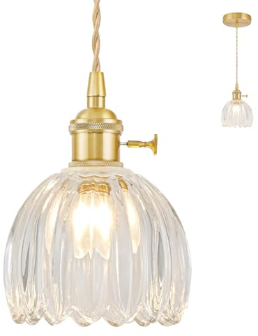 Mini-Hängelampe für Kücheninsel, Kleine Verstellbare Hängeleuchte mit Klarem Tulpenglas-Lampenschirm, Vintage-Gold-Hängelampe Wohnzimmer, Pendelleuchte für Schlafzimmer, Leuchtmittel Nicht Enthalten