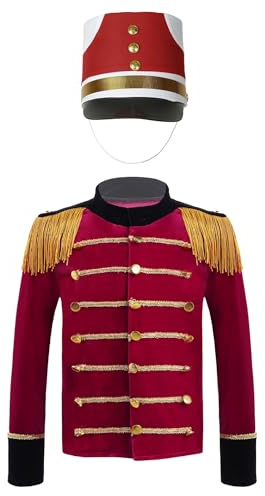 Jydiazi Barn blåskaftade outfit trummajor uniform trummor hatt och långärmad kavaj set halloween karneval festival prestanda kläder C_röd 98–104